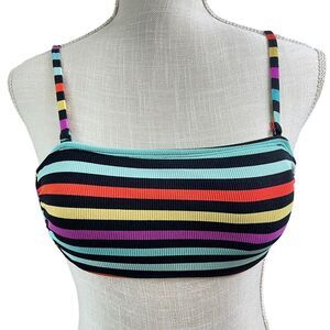Xhilaration Bandeau Bikini‎ Top Womens S Multicolor Rainbow Striped Vibrant Pool